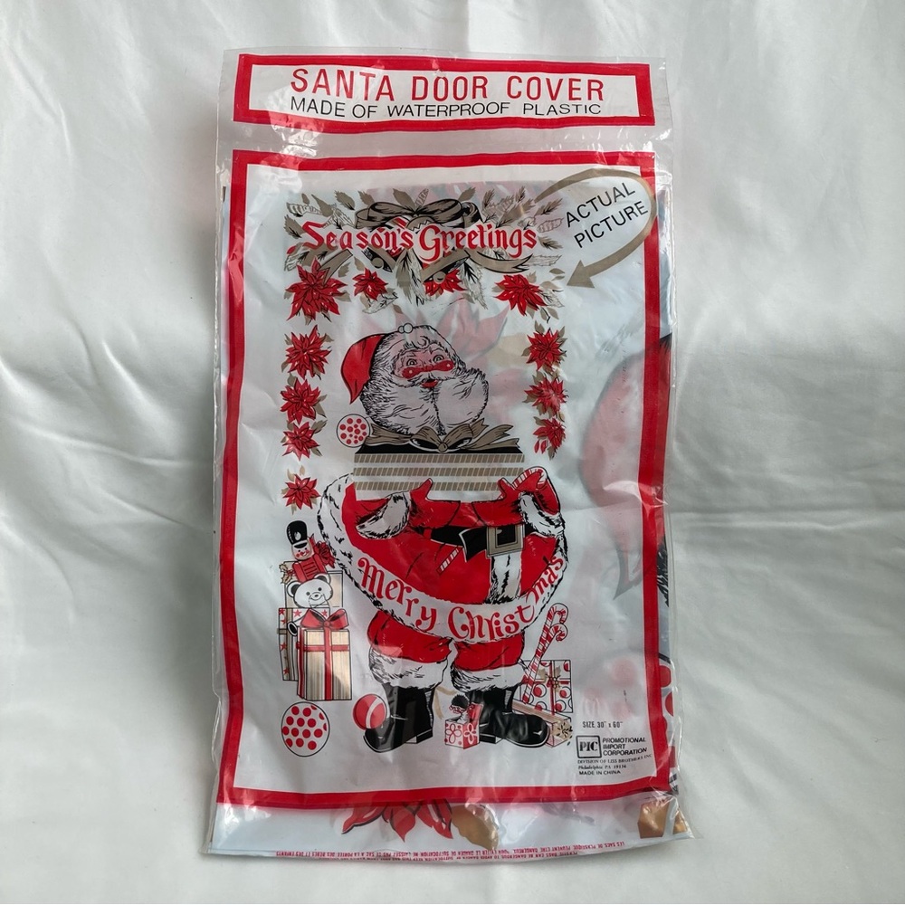 Vintage Christmas Santa Claus Vinyl Door Cover Poster Panel 60" X 30" Decor Snow